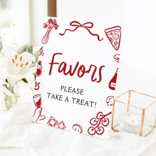 Rood Italiaans handgetekend pizza pasta favors bor Reclamebord Met Voetstuk