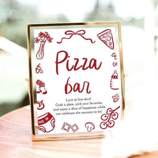 Rood Italiaans handgetekende Baby shower Pizza Bar Poster