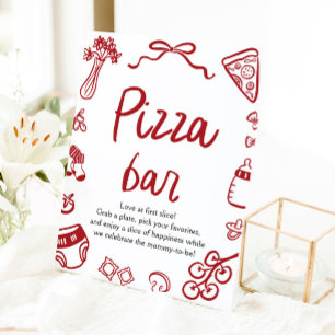Rood Italiaans handgetekende Baby shower Pizza Bar Reclamebord Met Voetstuk