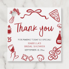 Rood Italiaans handgetekende Pizza Pasta Vrijgezel Bedankjes Labels