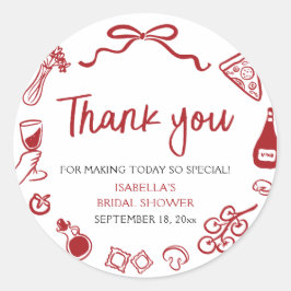 Rood Italiaans handgetekende Pizza Pasta Vrijgezel Ronde Sticker