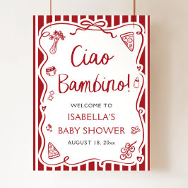 Rood Italiaans Schattige Ciao Bambino Baby shower Poster