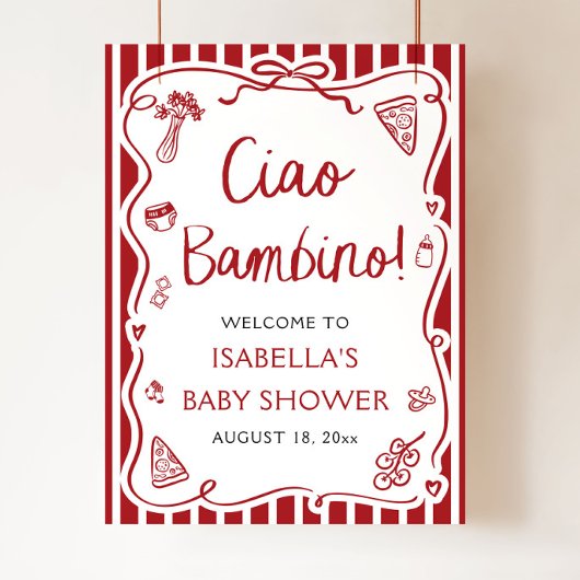 Rood Italiaans Schattige Ciao Bambino Baby shower  Poster