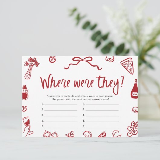 Rood Italiaans waar waren ze Vrijgezellenfeest spe Kaart (Staand voorkant)