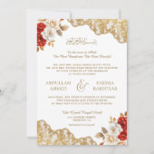 Rood Ivoor Bloemen Goud Kant QR Code Moslim Bruilo Kaart (Voorkant)