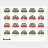 Rood, Ivoor en Zwart Damask 1,5" ronde Sticker (Vel)