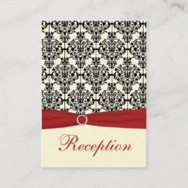 Rood, Ivoor en Zwart Damast Receptie Kaart
