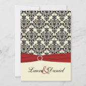 Rood, Ivoor, en Zwart Damast Uitnodiging van het H (Voorkant)