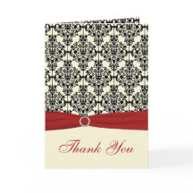 Rood, Ivoor, en Zwarte Damask Dank u kaart