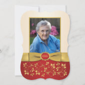 Rood, Ivoor, Goud 65ste foto Verjaardag Uitnodigin Kaart (Voorkant)