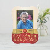 Rood, Ivoor, Goud 65ste foto Verjaardag Uitnodigin Kaart (Staand voorkant)