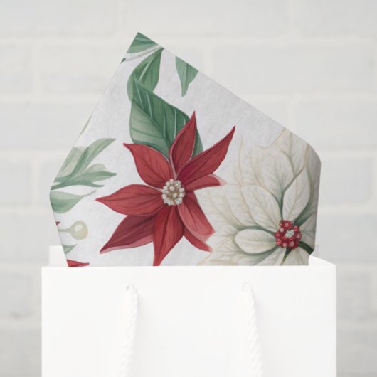 Rood & Ivoor Poinsettia Holiday Tissue Paper Tissuepapier (Cadeauzakje)