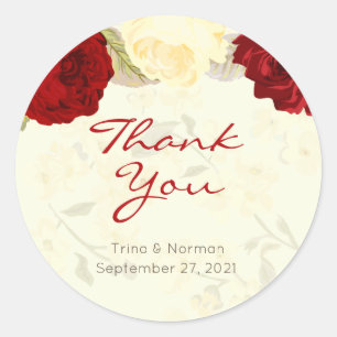 Rood & Ivoor Rozen Bruiloft Dank u Stickers