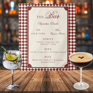 Rood & Ivoorkleurig geruit huwelijksbarmenu bord v Wandkleed