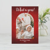 Rood Jaar in Review Multi Foto Collage Kerstmis Aankondiging (Staand voorkant)