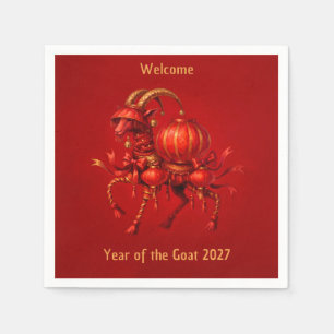 Rood Jaar van de Geit 2027 Lantaarn Servet