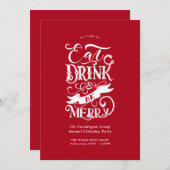 Rood Jaarlijks Feest Eet Drink Wees Vrolijk Kaart (Voorkant / Achterkant)