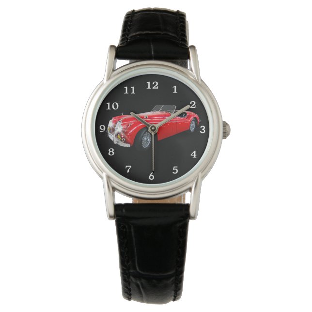  rood jaguar auto horloge (Voorkant)