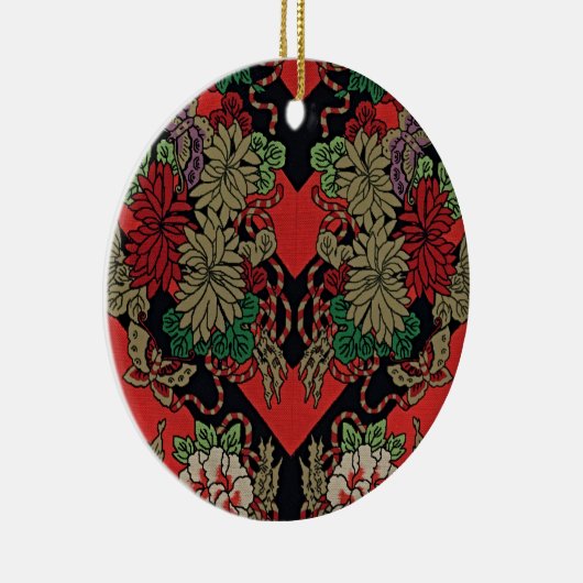 Rood Japans  Bloemen Keramisch Ornament (Rechts)