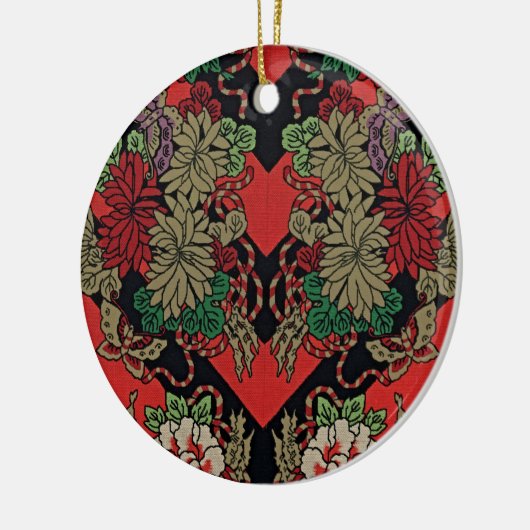Rood Japans  Bloemen Keramisch Ornament (Links)