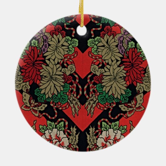 Rood Japans Bloemen Keramisch Ornament (Achterkant)