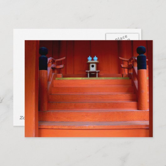 Rood Japans heiligdom met twee kleine turquoise va Briefkaart (Voorkant / Achterkant)