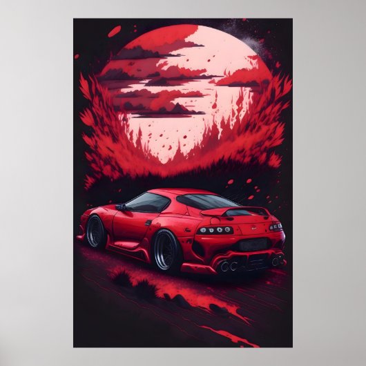 Rood Japans Supra Auto Gift voor Hem Mancave Poster (Voorkant)