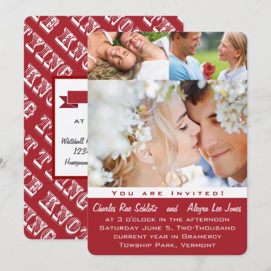 Rood je foto-bruiloft kaart (Voorkant / Achterkant)