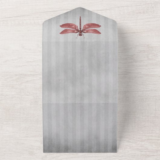 Rood Jeweled Dragonfly Bruiloft All In One Uitnodiging (Buitenkant)