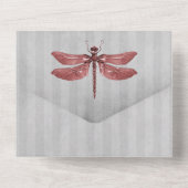 Rood Jeweled Dragonfly Bruiloft All In One Uitnodiging (Achterkant)