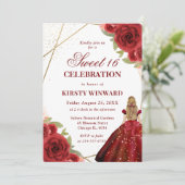 Rood Jurk Brunette Vrouw Bloemen Zoet 16 Kaart (Staand voorkant)