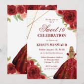 Rood Jurk Brunette Vrouw Bloemen Zoet 16 Kaart (Voorkant / Achterkant)