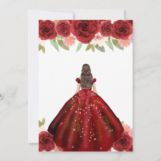 Rood Jurk Brunette Vrouw Bloemen Zoet 16 Kaart (Achterkant)