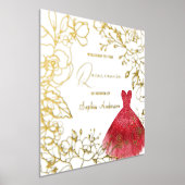 Rood Jurk Goud Bloemen Bladeren Quinceanera Goud Folie Afdrukken (Laagn)