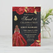 Rood Jurk Rood Haired Vrouw Bloemen Sweet 16 Kaart (Staand voorkant)
