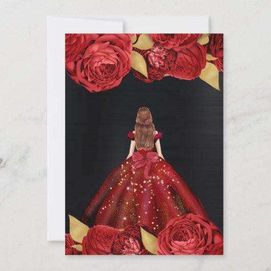 Rood Jurk Rood Haired Vrouw Bloemen Sweet 16 Kaart (Achterkant)