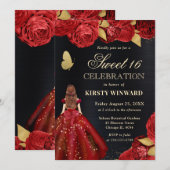 Rood Jurk Rood Haired Vrouw Bloemen Sweet 16 Kaart (Voorkant / Achterkant)