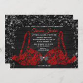 Rood Kant Bra Lingerie Douche Diamant Uitnodiging (Voorkant / Achterkant)