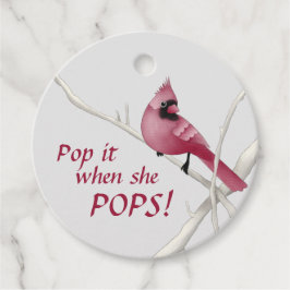 Rood kardinaal Baby shower Pop het als ze Pop. Bedankjes Labels