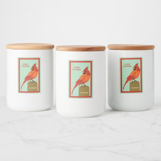 Rood kardinaal bliketiket voedselcontainer etiket (Flessen)