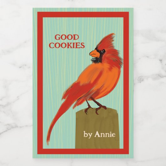 Rood kardinaal bliketiket voedselcontainer etiket (Enkel label)