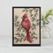 Rood kardinaal en pijnbomen bedankkaart (Staand voorkant)