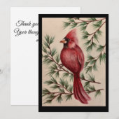 Rood kardinaal en pijnbomen bedankkaart (Voorkant / Achterkant)