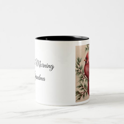 Rood kardinaal en pijnbomen tweekleurige koffiemok (Center)
