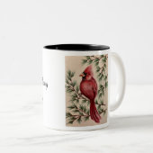 Rood kardinaal en pijnboom tweekleurige koffiemok (Voorkant rechts)