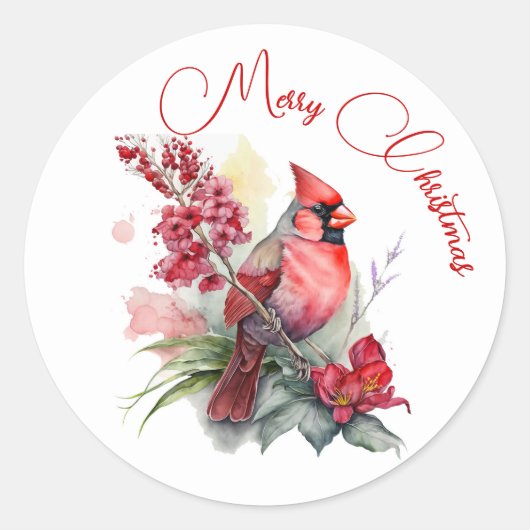 Rood kardinaal kerstfeest ronde sticker (Voorkant)