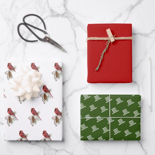 Rood kardinaal kerstpakket gecoördineerd inpakpapier vel (Voorkant)