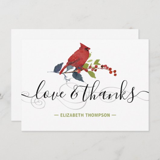 Rood kardinaal Modern Script Love and Bedankt Holi (Voorkant / Achterkant)