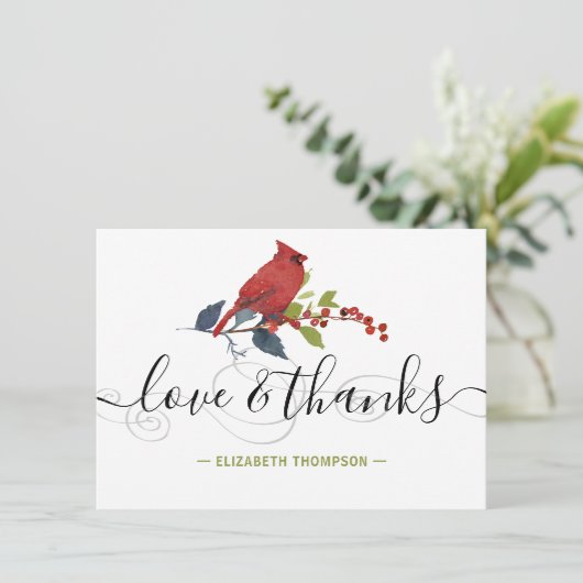 Rood kardinaal Modern Script Love and Bedankt Holi (Staand voorkant)