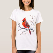 Rood kardinaal op besneeuwde tak - Winterpracht T-shirt (Voorkant)